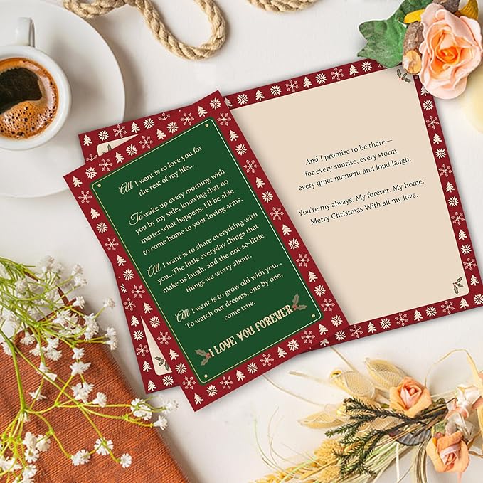 Romantic Christmas Card for Couples, Vintage Heartfelt Holiday Wishes with Love Messages Inside, Sweet Christmas Card for Partners Men Women