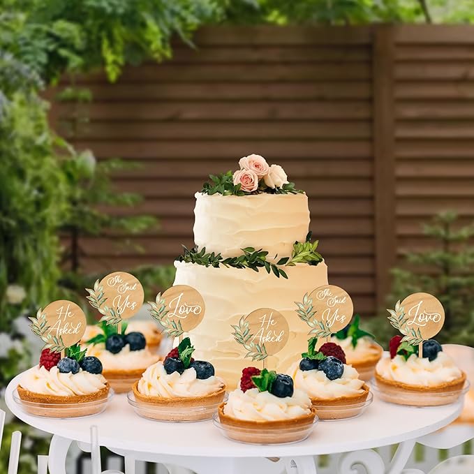 36 PCS Engagement Party Cupcake Toppers She Said Yes Cake Cupcake Decorations in Wood