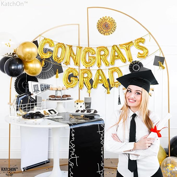 KatchOn, Gold Congrats Grad Balloons - 16 Inch | Congrats Grad Banner For Graduation Decorations 2025 | Congratulations Banner For 2025 Graduation Decorations | gold graduation balloons