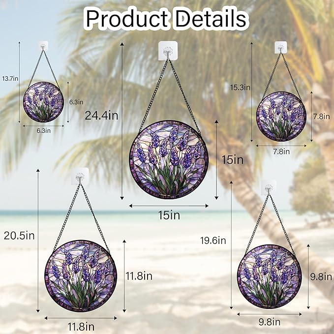 Stained Glass Window Hanging - Purple Flowers Suncatcher for Door Terrace Garden Home Decor Lavender Plant Floral Sun Catcher Birthday Gifts for Lovers Women Men Dad Mom Nana 11.8 in