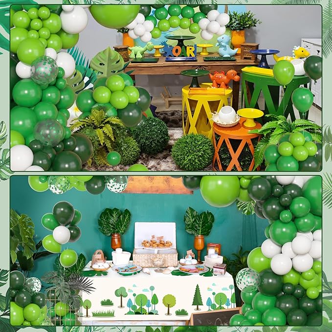 Amandir 153pcs Green Balloons Arch Garland Kit, Different Sizes 18 12 10 5inch Dark Emerald Light Lime Green Latex Confetti Balloon for Safari Jungle Baby Shower Birthday Graduation Party Decorations