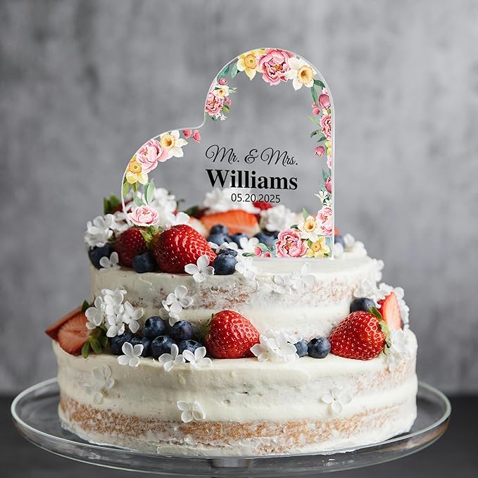 Custom Wedding Heart Acrylic Plaque,Mr & Mrs Cake Topper,Personalized Wedding Keepsake/Gift/Sign (Style 19)