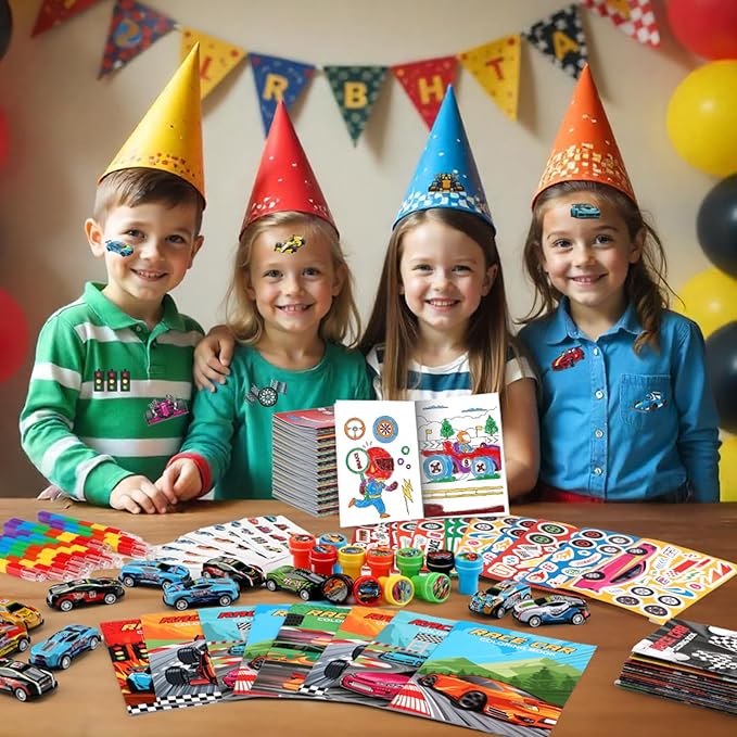 BenLouis 168Pcs Race Car Party Favors Racing Theme Coloring Books Crayons Sticker Set Bulk for Kids Fast Racecar Wheels Birthday Goodie Bag Stuffer Classroom Gifts Rewards Craft Pinata Fillers
