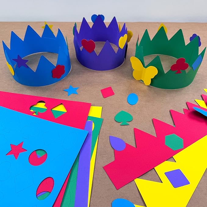 264pcs DIY Party Crown Kit – Makes 12 Princess King Children's Party Crowns, US Made JEWEL Colored Card Stock Easy Punch Out Craft for Royal Themed Birthday Party, Play Dates, Children's Theater Plays
