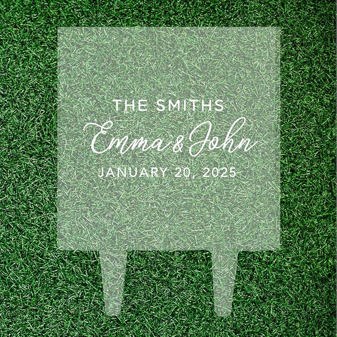 Andaz Press Clean Modern Last Name With Date Custom Wedding Cake Topper, Acrylic Square Personalized Couple Cake Topper