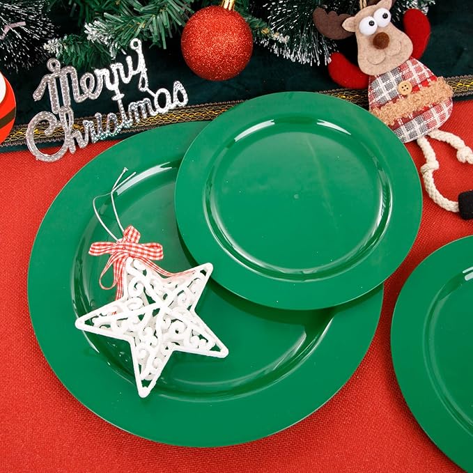 FLOWERCAT 60PCS Green Plates & St. Patrick's Day Plates - Heavy Duty Dark Green plates Disposable for St. Patrick's Party&Super Bowl- Include 30PCS 10.25" Dinner Plates & 30PCS 7.5" Dessert Plates