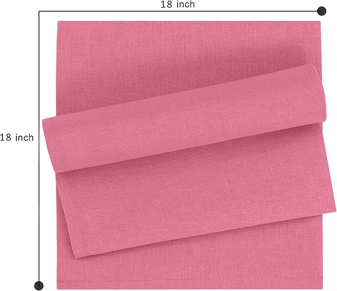 Ruvanti Linen Napkins Set of 12, 18x18 Cloth Napkins, Cotton Linen Blend Napkins Cloth Washable, Soft, Reusable Dinner Napkins for Wedding, Parties, Christmas, Thanksgiving, Everyday Use - Pink