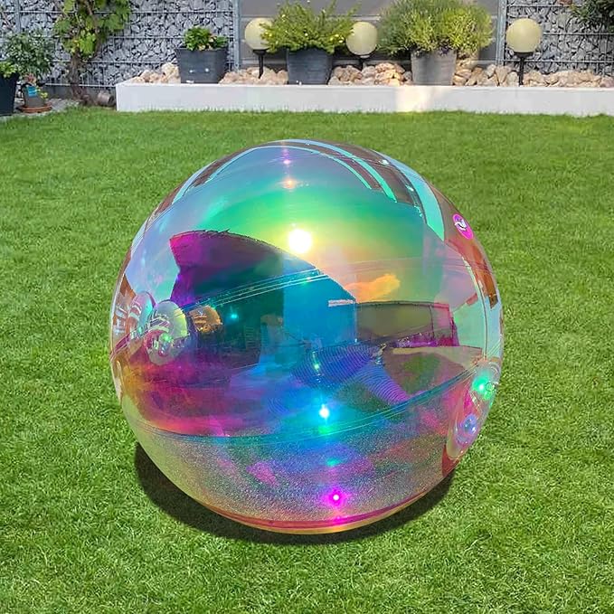 59in Inflatable Mirror Ball,Shiny Inflatable Ball Silver/Gold/Iridescent, PVC Hanging Large Disco Balls Decor for Party, Concerts, Stage, Wedding Decoration (1 Piece,Without Air Pump)