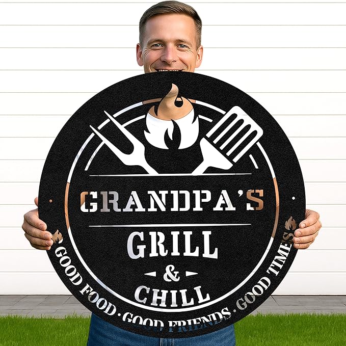 Custom BBQ Grill Metal Sign Personalized Name Wall Art for Outdoor Barbecue Patio Kitchen Backyard Decor Gift for Dad Husband Men Papa Grandpa Father Grilling Enthusiasts Family Lover Funny Gifts 68