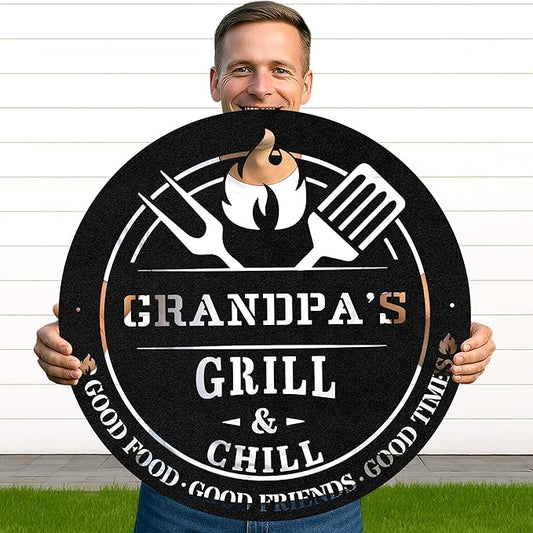 Custom BBQ Grill Metal Sign Personalized Name Wall Art for Outdoor Barbecue Patio Kitchen Backyard Decor Gift for Dad Husband Men Papa Grandpa Father Grilling Enthusiasts Family Lover Funny Gifts 68