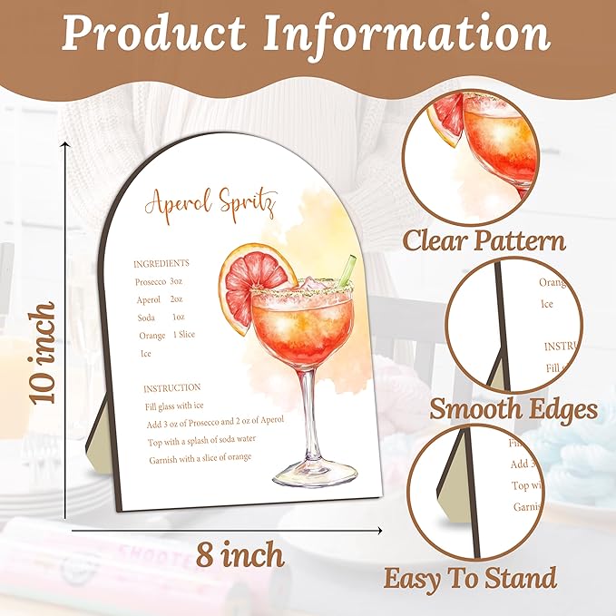 Aperol Spritz Bar Sign, Cocktail Bar Recipe Sign for Bridal Shower, Bachelorette Party Cocktail Ingredients Table Signs, Homemade Cocktails Station Board, Cocktails Drink Recipe for Bridal Shower