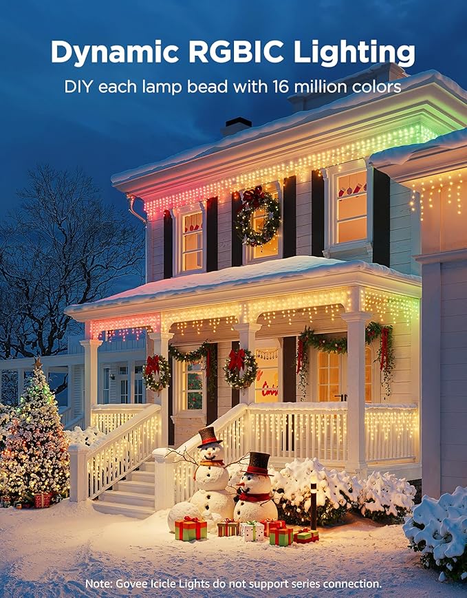 Govee Icicle Lights, Smart RGBIC Christmas Lights for Outside, 33ft with 400 LEDs Icicle Light Outdoor, IP67 Waterproof, Music Sync, Voice Control, 78+ Scene Modes for Halloween Decor