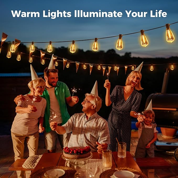 litogo 25 FT LED String Lights for Outside, Waterproof Outdoor Patio Lights with Dimmable Edison Bulbs, Warm White Hanging Light with Timer for Porch Backyard Gazebo Holiday Party