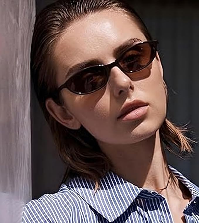 Retro Oval Cat Eye Sunglasses for Women Y2k Designer Trendy Narrow Shades UV protection Sun Glasses