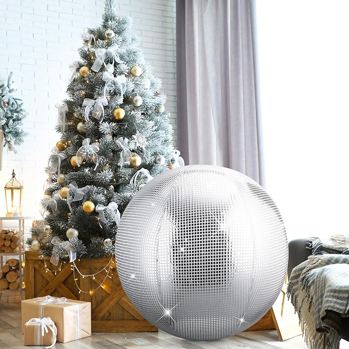 HyDren 1 Set Inflatable Disco Ball with Cover Foldable Hanging Mirror Disco Ornaments for Christmas Wedding Birthday Baby Shower Bachelorette Party Indoor Outdoor (2.5 Feet)