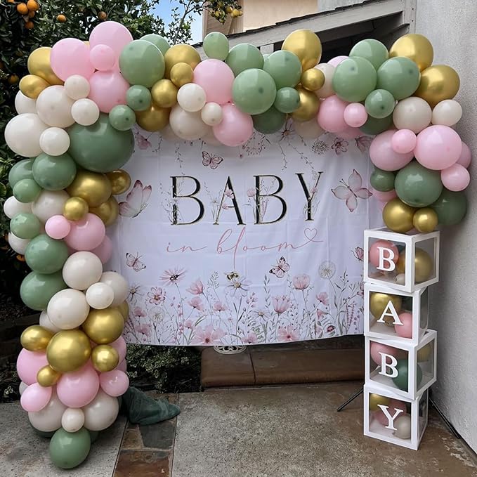 Togvu Sage Green Pink Balloon, 60 Packs 12 Inch Olive Green Pink Balloon with Sand White Metallic Gold Balloons for Girls Baby Shower Birthday Jungle Safari Woodland Party Decorations