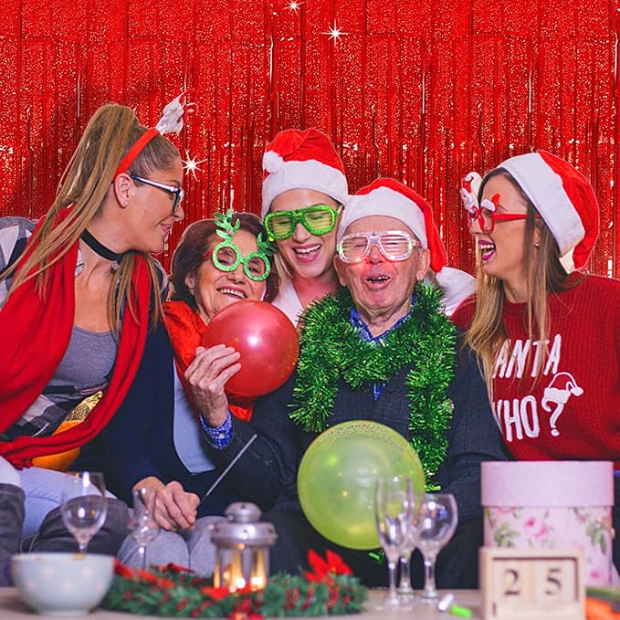 Tinsel Curtain Party Backdrop Red Birthday Decorations 2 Packs Glitter Foil Fringe Curtain Party Decor Streamers Photo Booth for Birthday Christmas Wedding Halloween Graduation Decorations