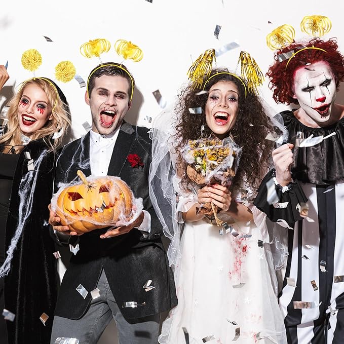 Censen 12 Pcs Christmas Pom Pom Headbands Spirit Party Headwear Tinsel Ponytails Head Bopper for Birthday Holiday