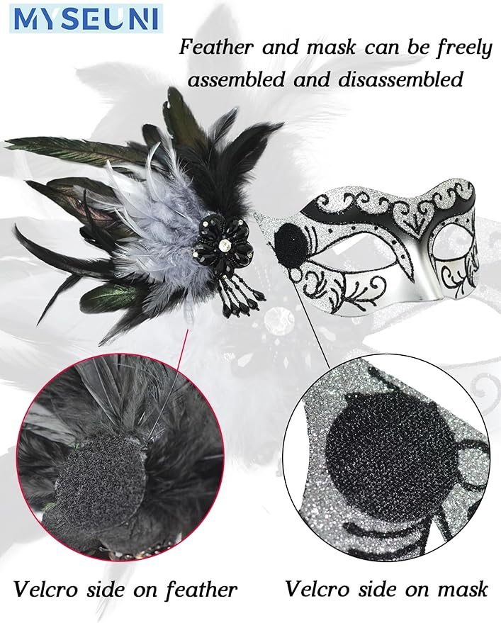 2025 New Silver Women Masquerade Mask with Feathers - Womens Mascarade Venetian Mask for Masquerade Party, Mardi Gras, Halloween Cosplay Prom, Christmas