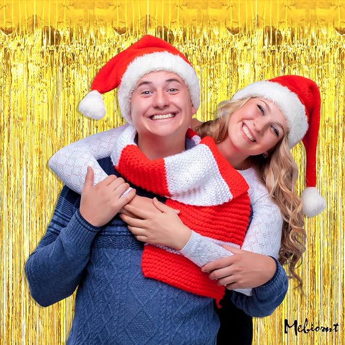 4 Pack Gold Fringe Curtain Backdrop, 3.2Ft x 9.8Ft Metallic Tinsel Foil Fringe Streamers Background for Photo Booth Birthday Wedding Baby Shower Carnival Easter Mother’s Day Party Decorations