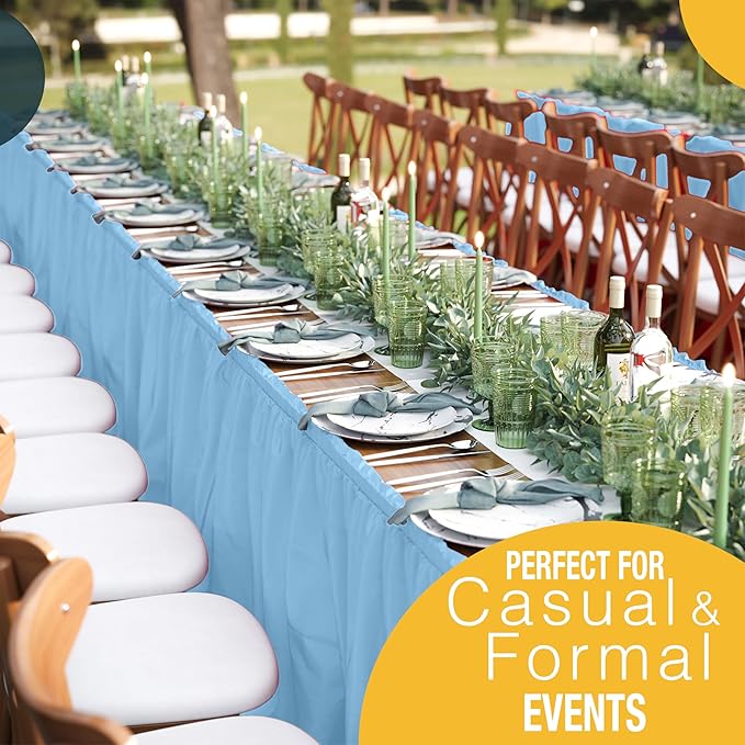 Exquisite Ruffle Table Skirt Light Blue 6 Pack 14 Ft Long Table Skirts for Rectangle Tables 6ft Plus or Round Tables Skirts with Adhesive Strip for Gender Reveal Decor & Happy Birthday Parties