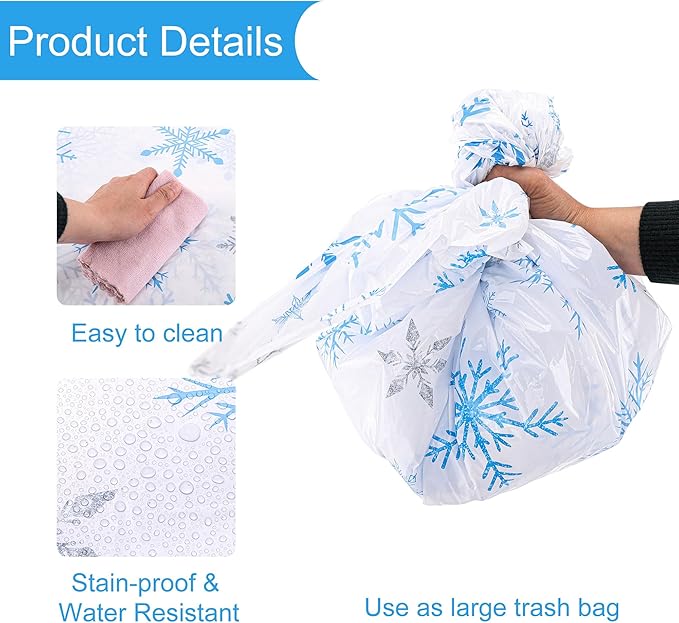 Mornajina 4 Pack 108 x 54 Inch Plastic Snowflake Tablecloths - Rectangle Disposable Xmas Tablecloths for Christmas Party Decoration
