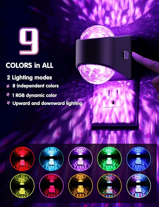 L LOHAS LED Night Light,[2-Pack] Night Light for Kids with Dusk to Dawn Sensor,9 Color Changing, Star Projector Galaxy Nightlight for Playroom Home Decor Party Christmas Birthday Gifts