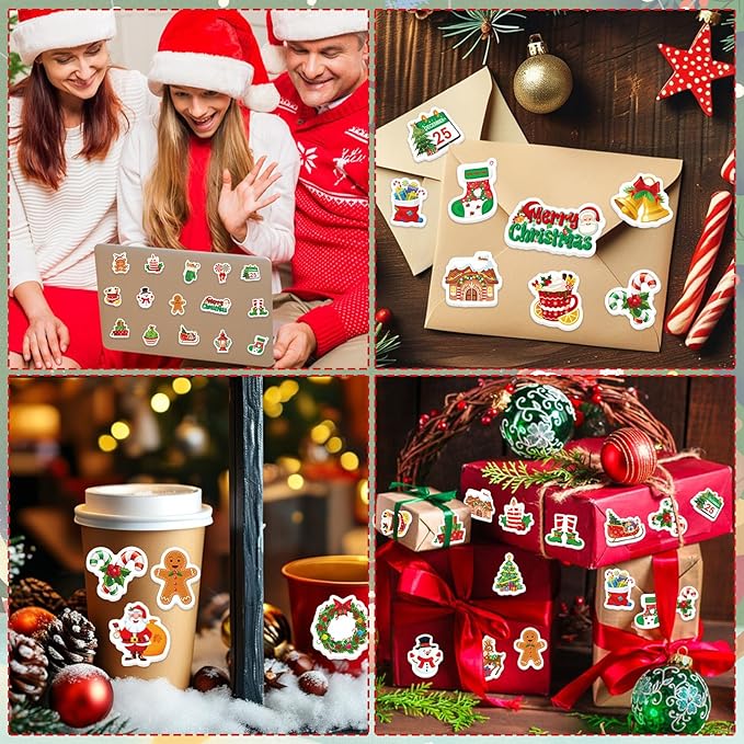 300Pcs Christmas Foam Stickers, Cute Self-Adhesive Xmas Stickers Foam Santa Claus Gingerbread Man Reindeer Sticker Decorations for Home Office School Classroom DIY Art Craft Party Supplies