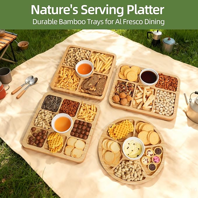 YANG Charcuterie Board with Lid, Divided Bamboo Serving Tray with Leak-Proof Locking Lid, Serving Platter for Party Appetizer Cheese Snack Gift Ready (9 Compartments,Square)