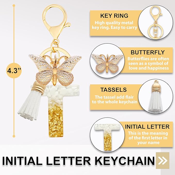 Initial Letter Keychain, Butterfly Keychain Cute Resin, Initial Keychain Backpack Charms, Key chain for Women, Girls