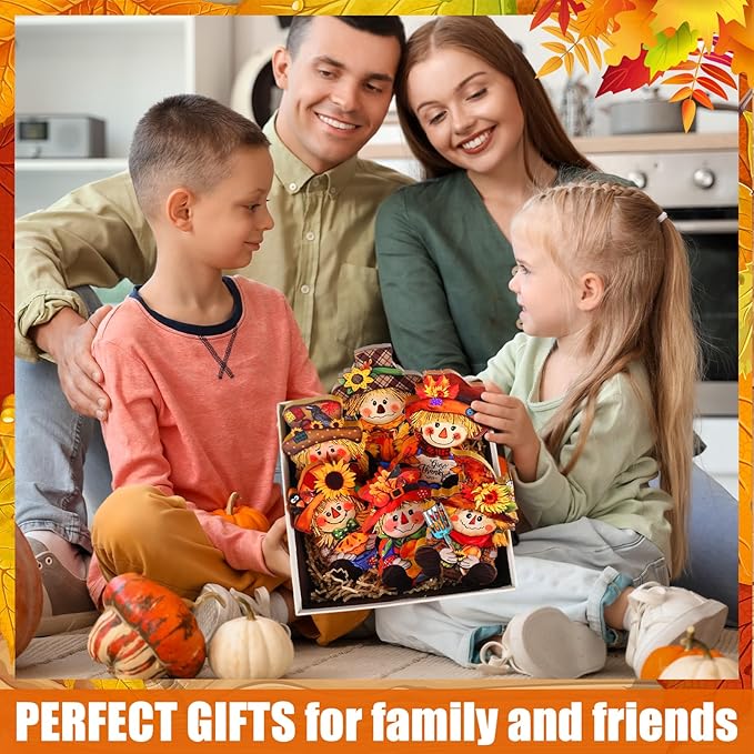 6 Pcs Thanksgiving Scarecrow Decorations Fall Wooden Scarecrow Table Centerpieces Autumn Standing Wooden Block Signs for Home Kitchen Tabletop Thanksgiving Tiered Tray Decor