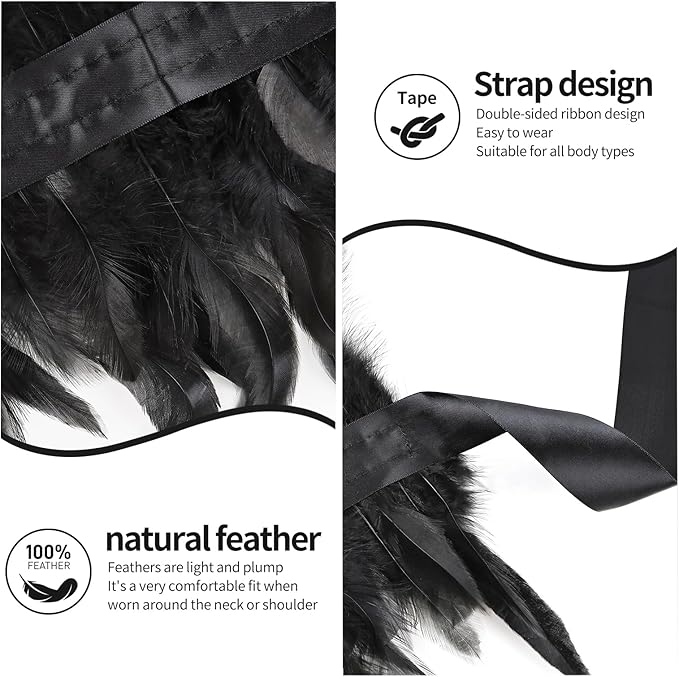 Gothic Natural Feather Shrug Feather Shawl Wrap Cape Victorian Collar for Halloween Cosplay Party Costume Accessories