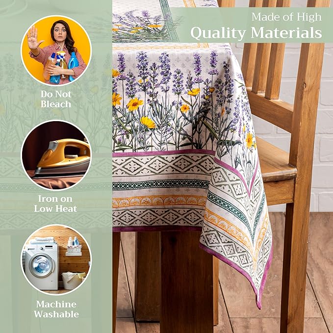 Maison d' Hermine Table Cloth Rectangle Table 100% Cotton 60 x 90 Inches Tablecloth Reusable Decorative for Dining Room, Farmhouse, Home, Party, Festive & Wedding Spring Summer - Fanny Lavender