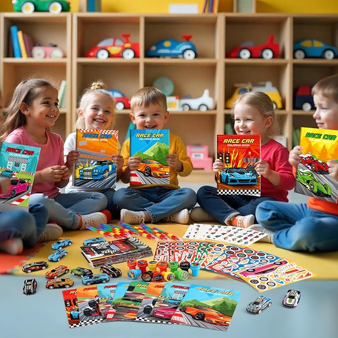 BenLouis 168Pcs Race Car Party Favors Racing Theme Coloring Books Crayons Sticker Set Bulk for Kids Fast Racecar Wheels Birthday Goodie Bag Stuffer Classroom Gifts Rewards Craft Pinata Fillers