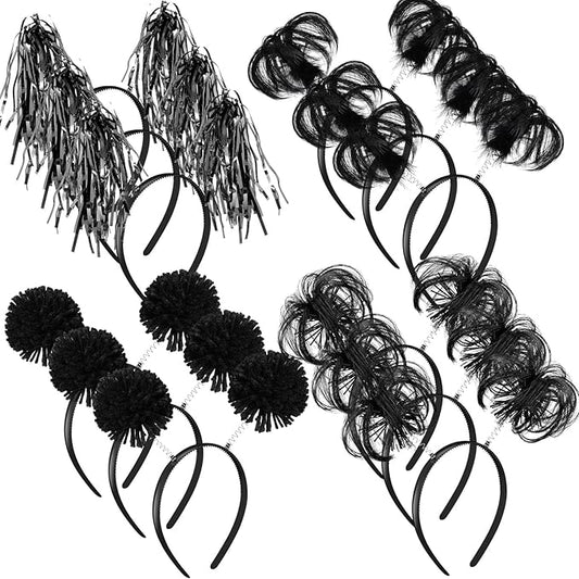 Censen 12 Pcs Christmas Pom Pom Headbands Spirit Party Headwear Tinsel Ponytails Head Bopper for Birthday Holiday