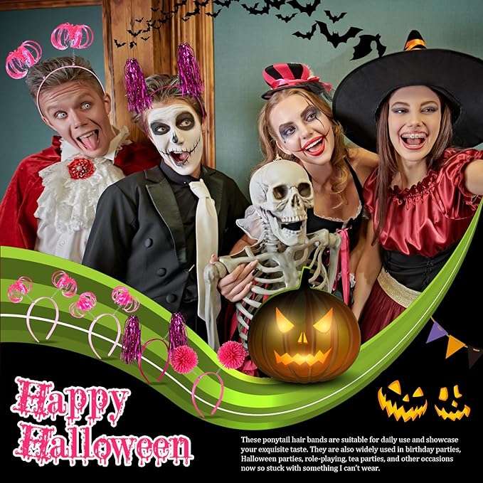 Censen 12 Pcs Christmas Pom Pom Headbands Spirit Party Headwear Tinsel Ponytails Head Bopper for Birthday Holiday