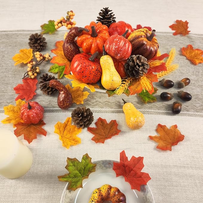 Fake Pumpkin Decor Set,Mini Fake Pumpkin Decor,Fall Harvest Decorations,Halloween Thanksgiving Decor and Table Centerpieces