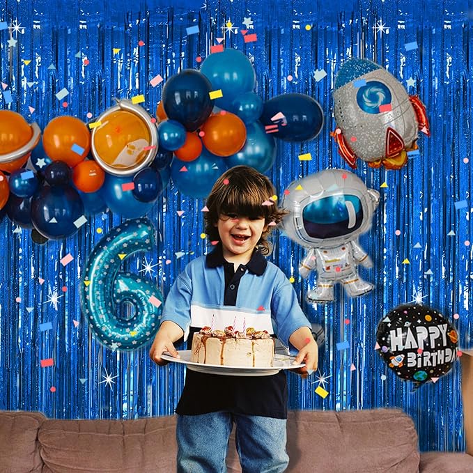 Tinsel Curtain Party Backdrop Blue Birthday Decorations 10 Packs Glitter Foil Fringe Curtain Party Decor Streamers Photo Booth for Birthday Christmas Wedding Halloween Graduation Decorations