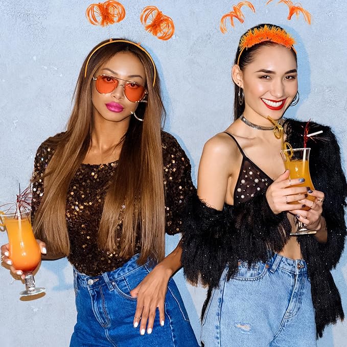 Censen 24 Pcs Pom Pom Headband Tinsel Wrapped Ponytail Head Bopper Costume Headwear Halloween Party Accessory