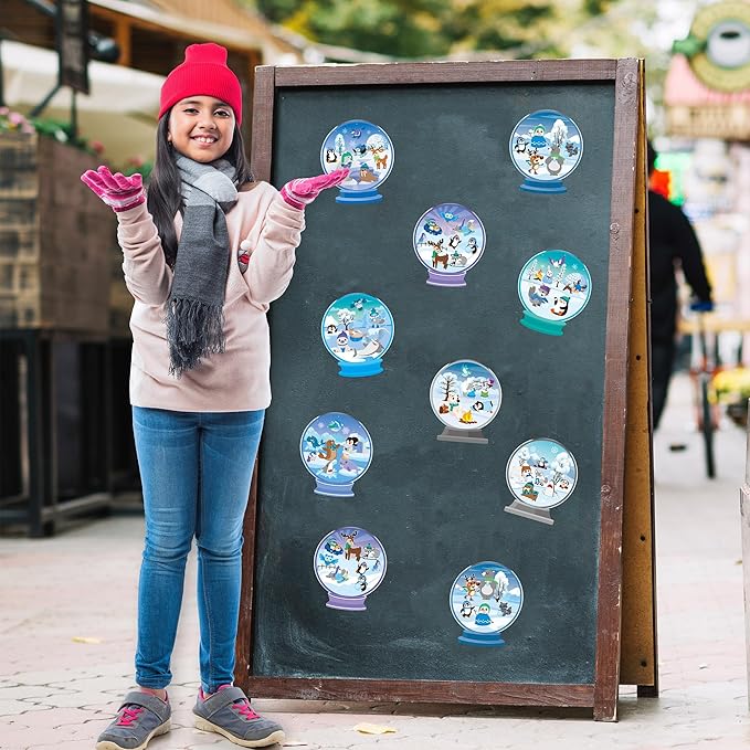CY2SIDE Winter Polar Animals Make-a-Face Sticker Sheets - 40PCS Make Your Own Winter Crystal Ball Stickers Craft Games for Kids School Rewards DIY Winter Christmas Party Favors for Kids Home Project