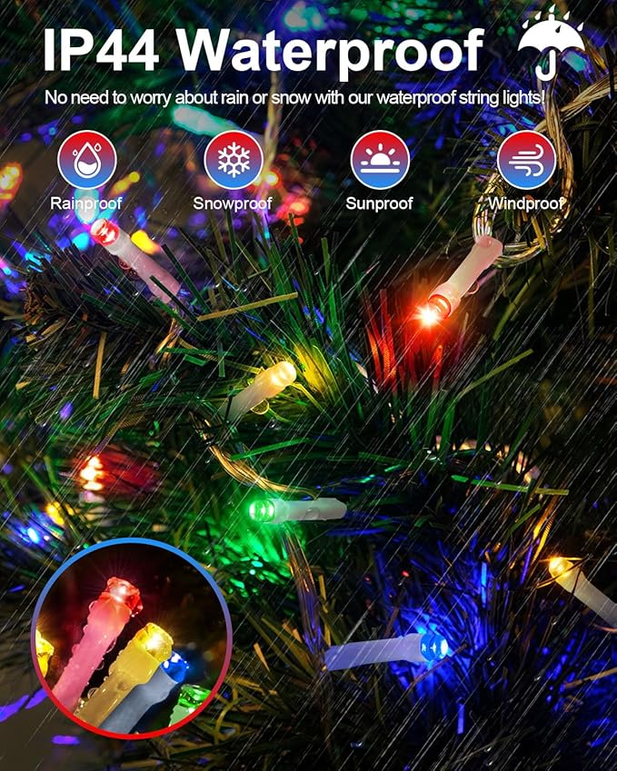 Total 250FT 760 LED String Lights Indoor Outdoor Clear Wire, 2 Packs 380 LED Christmas Lights for Bedroom, Timer & Memory, Plug in Fairy Lights for Tree Outside Xmas Holiday Decorations, Multicolor