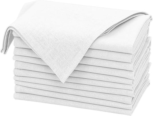 Ruvanti Linen Napkins Set of 12, 18x18 Cloth Napkins, Cotton Linen Blend Napkins Cloth Washable, Soft, Reusable Dinner Napkins for Wedding, Parties, Christmas, Thanksgiving, Everyday Use - White