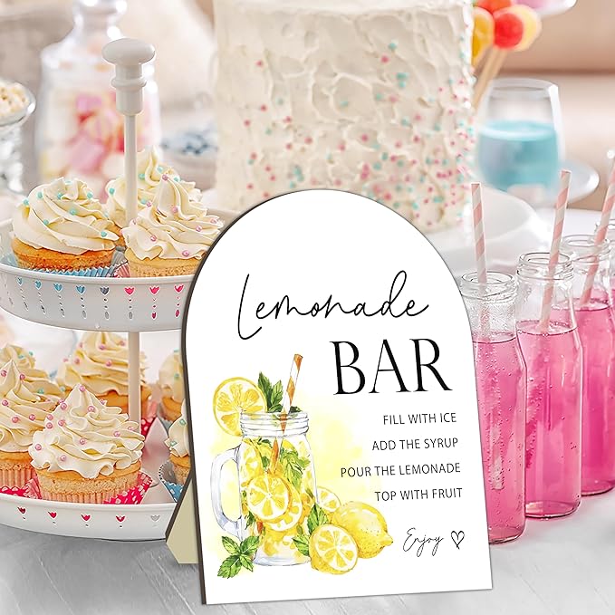 Lemonade Bar Table Sign, Lemonade Bar Sign for Baby Shower, Lemon Wooden Welcome Stand Signs, Drinking Station Decorations, Lemon Party Wooden Signs, Gender Reveal Party Decor Supplies 8x10 Inch