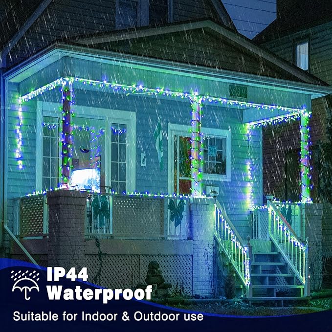 100FT 300 LED Christmas Lights Outdoor, Plug in Christmas String Lights Indoor, Waterproof & 8 Modes & Timer Function, Connectable Fairy Twinkle Light for Home Yard Garden Decorations, Blue Green