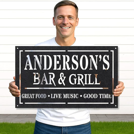 Custom BBQ Grill Metal Sign Personalized Name Wall Art for Outdoor Barbecue Patio Kitchen Backyard Decor Gift for Dad Husband Men Papa Grandpa Father Grilling Enthusiasts Family Lover Funny Gifts 16