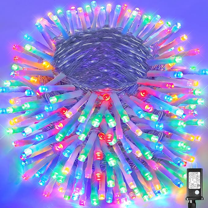 1000 LED String Lights Indoor Outdoor 328FT Christmas String Lights for Outside 8 Modes Clear Wire, Plug in Twinkle Fairy Lights for Bedroom Party Garden Christmas Tree Decorations, Multicolor