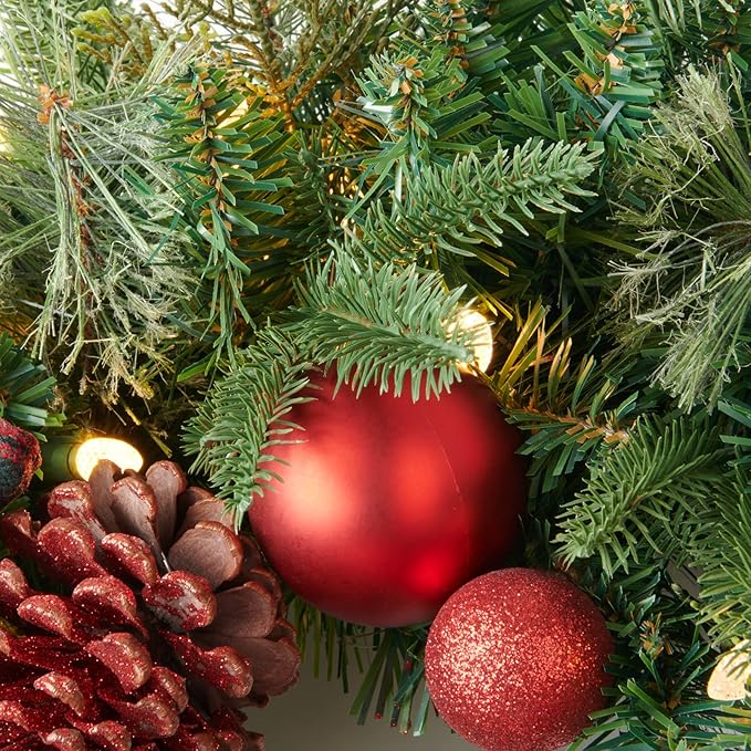 9Ft Poinsettias Pre-lit Christmas Garland 50 LED Lights Battery Operated,Holiday Decoration Fireplace Stairs Mantle Door Indoor Outdoor