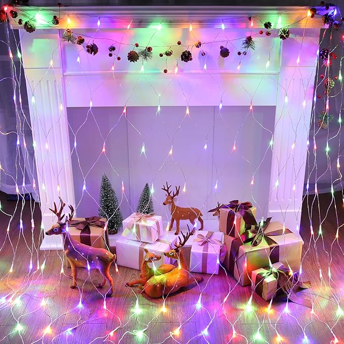 11.5ft x 5ft Christmas Net Lights Outdoor, 360 LED Net Lights with 8 Modes, Connectable, Timer, Waterproof Low Voltage Bush Mesh Fairy String Light for Yard Bush Christmas Indoor Decor (Multicolor)