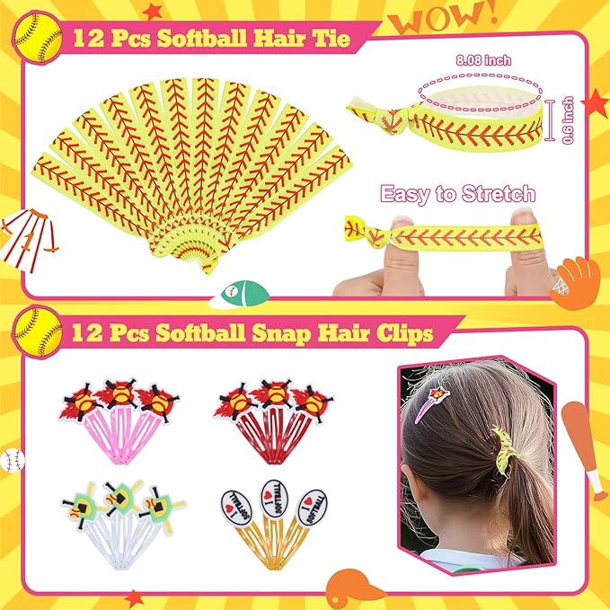 Gifts2U Softball Party Favors, 146 Pcs Softball Goodie Bags Stuffers with Charm Bracelet, Stress Balls, Stickers, Keychain and Softball Accessories, Gifts Bulk for Team Girls Birthday Party.