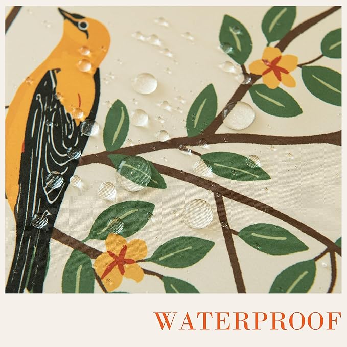 French Tablecloth Waterproof, Kumquat and Oriole Vintage Style Print – Stain Resistant, Washable Fabric Table Cover for Dining, Kitchen, Party, Vibrant Nature-Inspired Home Decor, 60" Round